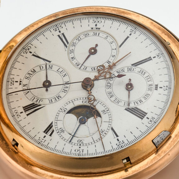 A Swiss 18k gold complicated lever pocket watch Circa 1900 A Swiss 18k gold complicated lever pocket watch Circa 1900
