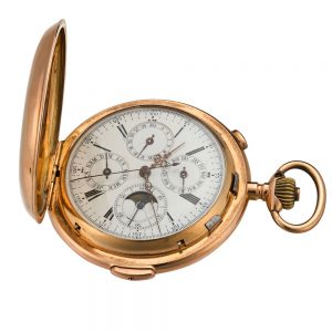 A Swiss 18k gold complicated lever pocket watch Circa 1900