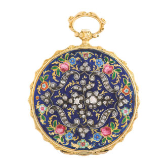Swiss champlevé painted on enamel lady’s hunting cased pendant watch Circa 1845
