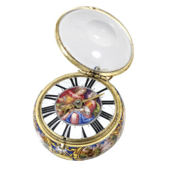 Gold and enamel verge, scenes by Huaud Freres Circa 1680