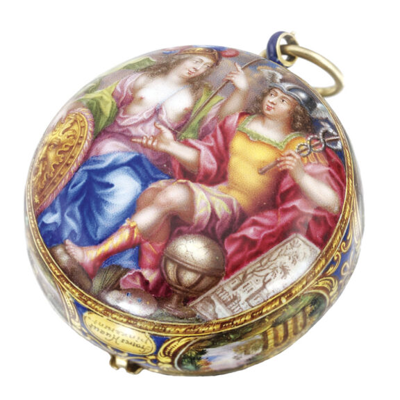 Gold and enamel verge, scenes by Huaud Freres Circa 1680 Gold and enamel verge, scenes by Huaud Freres Circa 1680