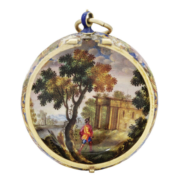 Gold and enamel verge, scenes by Huaud Freres Circa 1680 Gold and enamel verge, scenes by Huaud Freres Circa 1680