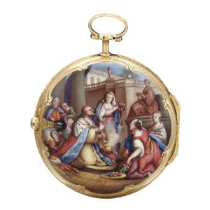 A GOLD AND ENAMEL VERGE WATCH CIRCA 1750