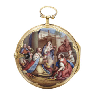 A GOLD AND ENAMEL VERGE WATCH CIRCA 1750