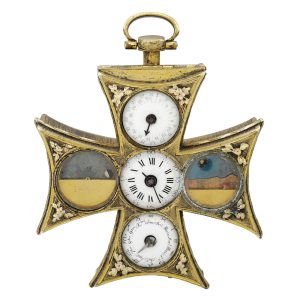 English gilt maltese cross form verge with calendar Circa 1780