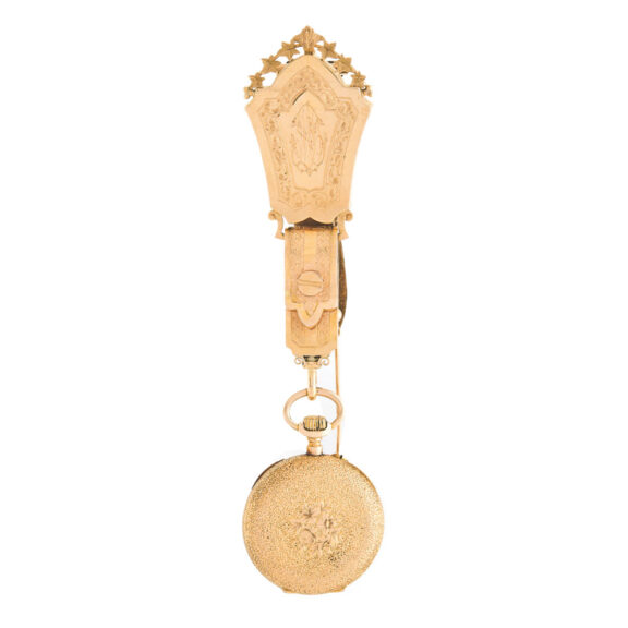 Swiss elegant 18 Carat gold lady’s keyless pendant watch with monogram Circa 1900