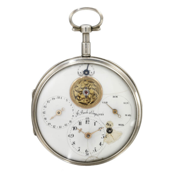 French silver double dialled day and date watch Circa 1780 French silver double dialled day and date watch Circa 1780