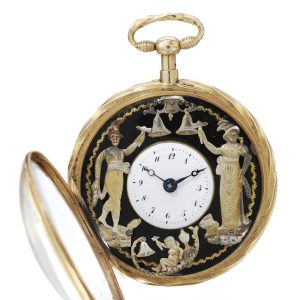Swiss gold and enamel automaton quarter repeater Circa 1820