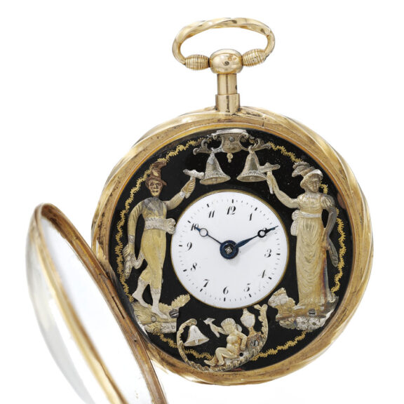 Swiss gold and enamel automaton quarter repeater Circa 1820