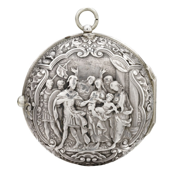 English repoussé verge with night and day dial Circa 1780 English repoussé verge with night and day dial Circa 1780