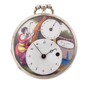 Swiss silver verge watch with enamel and date Circa 1790