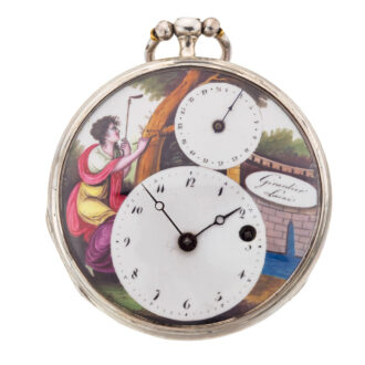 Swiss silver verge watch with enamel and date Circa 1790