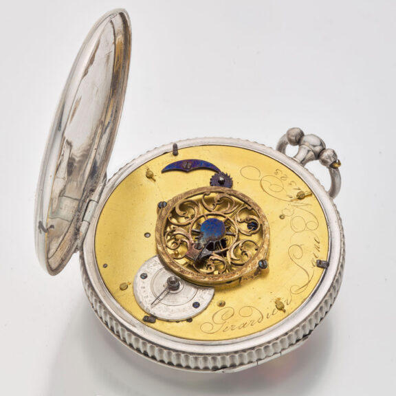 Swiss silver verge watch with enamel and date Circa 1790 Swiss silver verge watch with enamel and date Circa 1790