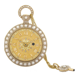 Fine Swiss gold and pearls pendant watch with key Circa 1830