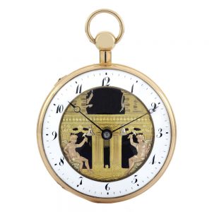 A fine gold open faced quarter repeating automaton verge watch circa 1820