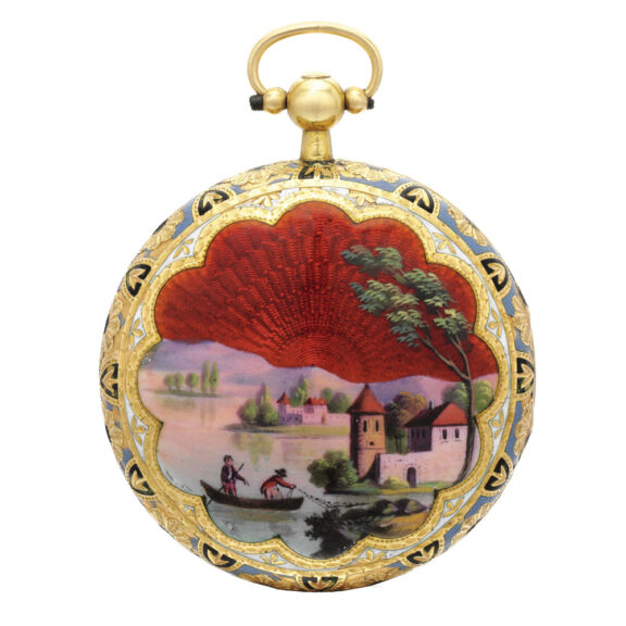French gold and enamel hunting cased verge Circa 1800 French gold and enamel hunting cased verge Circa 1800