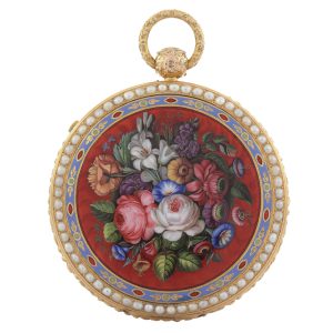 English gold and enamel pearl-set pocket watch Circa 1840