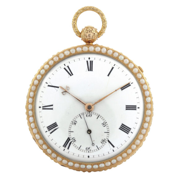 English gold and enamel pearl-set pocket watch Circa 1840 English gold and enamel pearl-set pocket watch Circa 1840