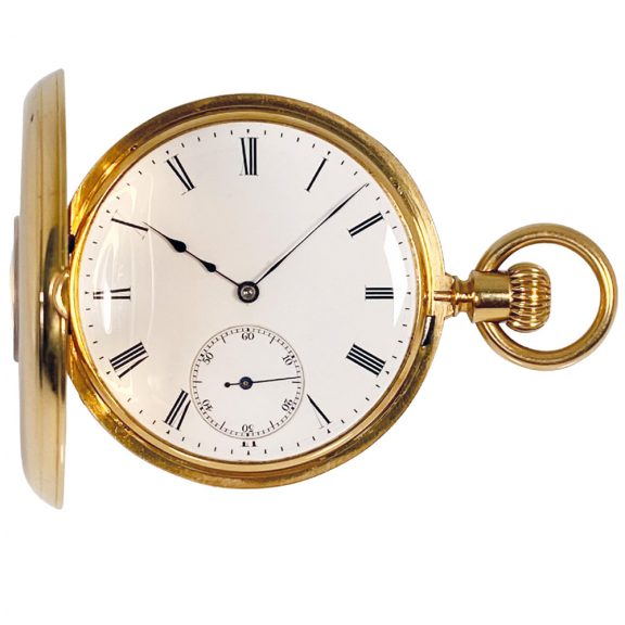 Swiss 18K gold half hunting-cased keyless lever watch Circa 1875 Swiss 18K gold half hunting-cased keyless lever watch Circa 1875