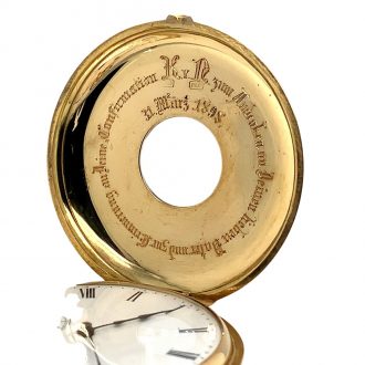 Swiss 18K gold half hunting-cased keyless lever watch Circa 1875