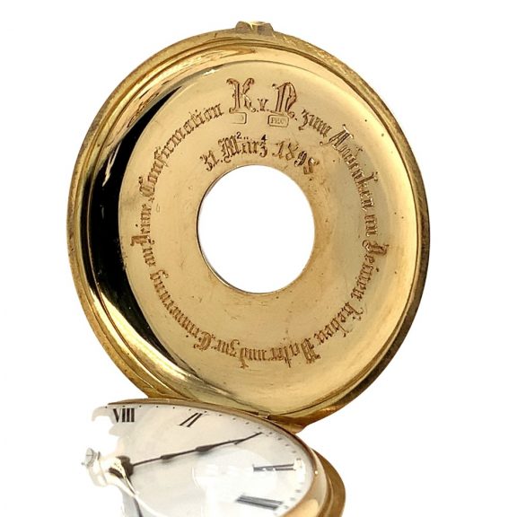 Swiss 18K gold half hunting-cased keyless lever watch Circa 1875 Swiss 18K gold half hunting-cased keyless lever watch Circa 1875