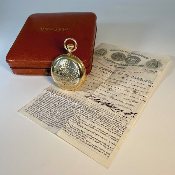 Swiss 18K gold half hunting-cased keyless lever watch Circa 1875 Swiss 18K gold half hunting-cased keyless lever watch Circa 1875