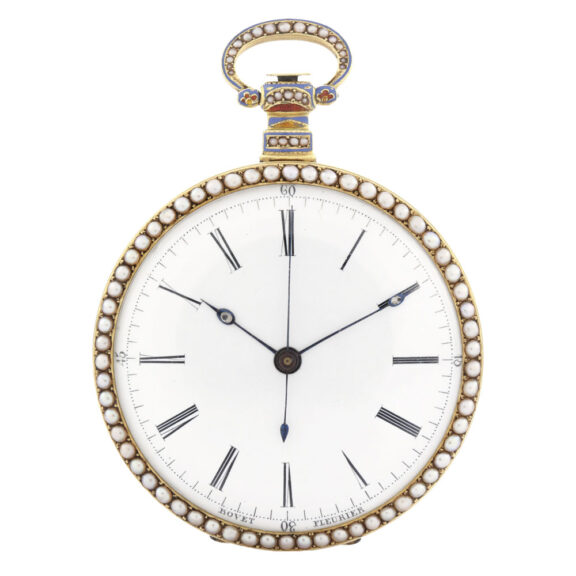 Swiss enamel and pearl-set centre seconds watch Circa 1800 Swiss enamel and pearl-set centre seconds watch Circa 1800