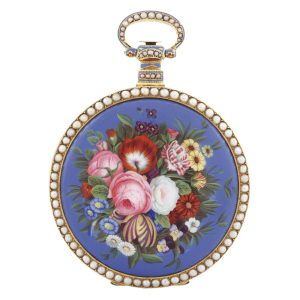 Swiss enamel and pearl-set centre seconds watch Circa 1800