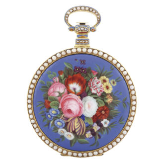 Swiss enamel and pearl-set centre seconds watch Circa 1800