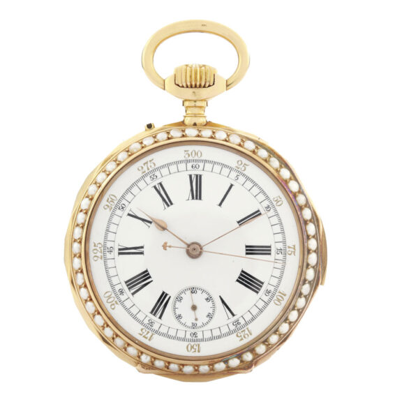 Swiss enamel and pearl set minute repeating watch Circa 1890 Swiss enamel and pearl set minute repeating watch Circa 1890