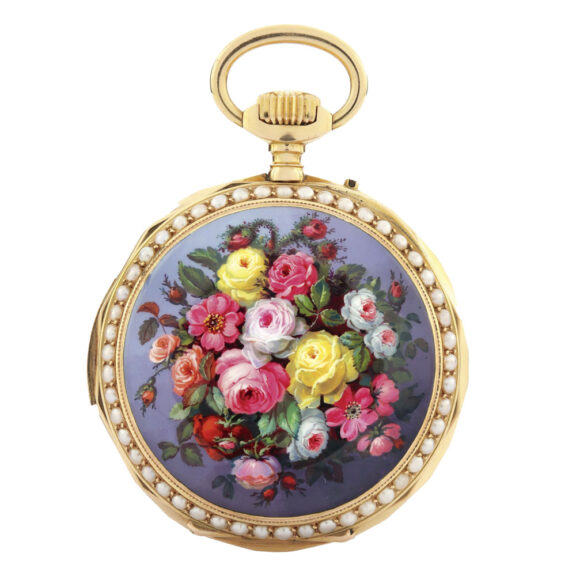 Swiss enamel and pearl set minute repeating watch Circa 1890