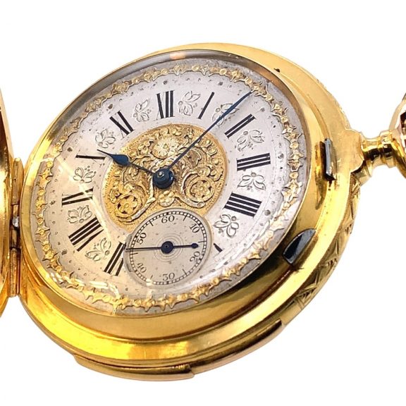 Swiss gold full hunter watch with minute repeater Circa 1890 Swiss gold full hunter watch with minute repeater Circa 1890