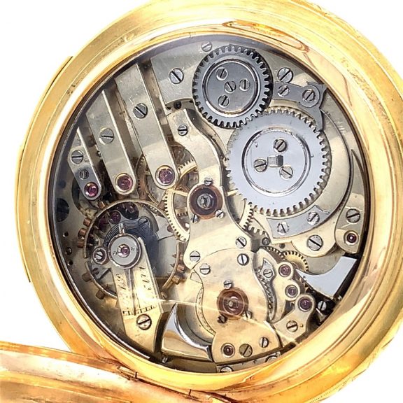 Swiss gold full hunter watch with minute repeater Circa 1890 Swiss gold full hunter watch with minute repeater Circa 1890