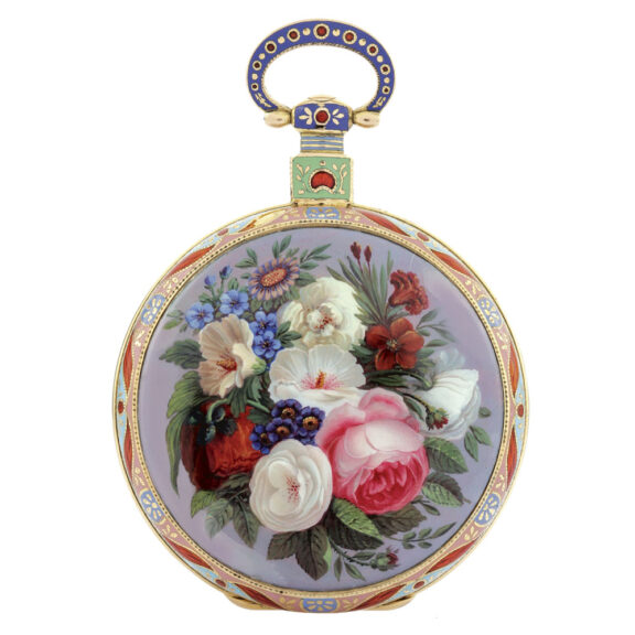 Swiss 18K gold and enamel centre seconds watch Circa 1835