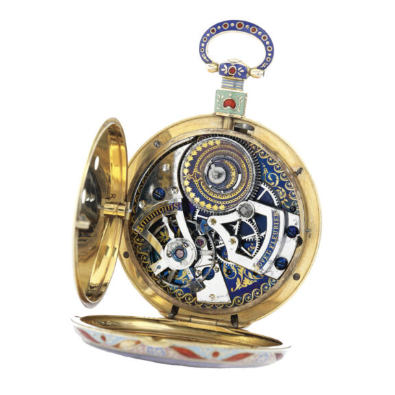 Swiss 18K gold and enamel centre seconds watch Circa 1835 Swiss 18K gold and enamel centre seconds watch Circa 1835