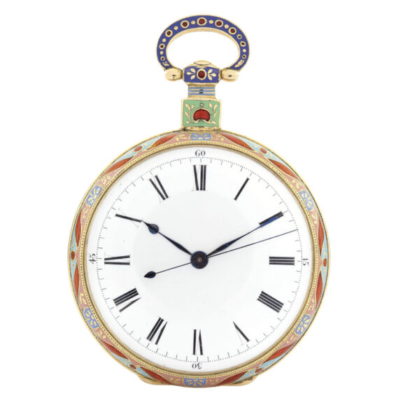 Swiss 18K gold and enamel centre seconds watch Circa 1835 Swiss 18K gold and enamel centre seconds watch Circa 1835