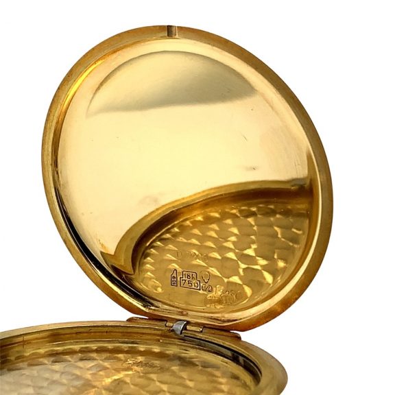 Ultra-flat Swiss 18 carat gold hunting cased pocket watch Circa 1980 Ultra-flat Swiss 18 carat gold hunting cased pocket watch Circa 1980