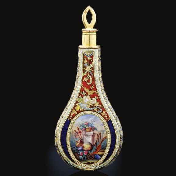 Swiss rare gold and enamel musical scent flacon Circa 1807 Swiss rare gold and enamel musical scent flacon Circa 1807