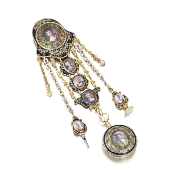 French gold and enamel verge with chatelaine Circa 1780