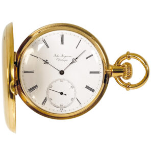 Danish gold full hunter watch with patented hand setting circa 1868