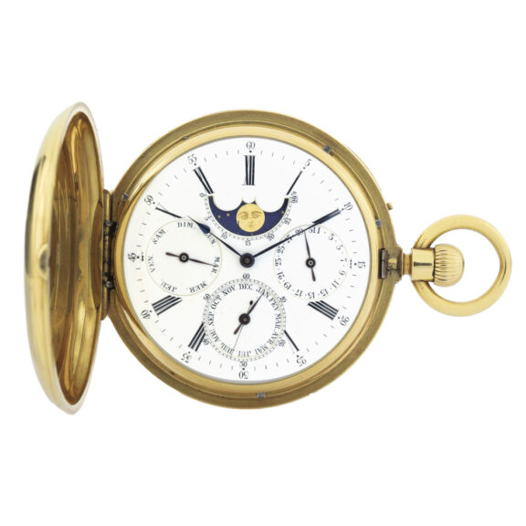 Swiss gold watch with calendar and moon phases Circa 1860