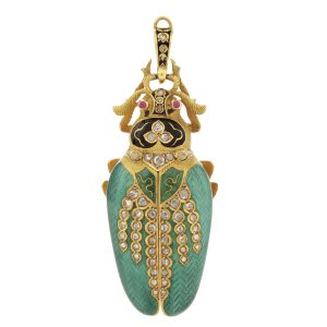 Gold Swiss enamel and diamond set scarab watch Circa 1880