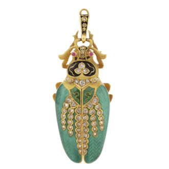 Gold Swiss enamel and diamond set scarab watch Circa 1880 Gold Swiss enamel and diamond set scarab watch Circa 1880