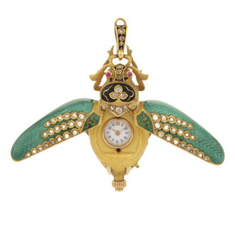 Gold Swiss enamel and diamond set scarab watch Circa 1880 Gold Swiss enamel and diamond set scarab watch Circa 1880