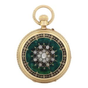 A Swiss gold, enamel and diamond-set watch Circa 1880