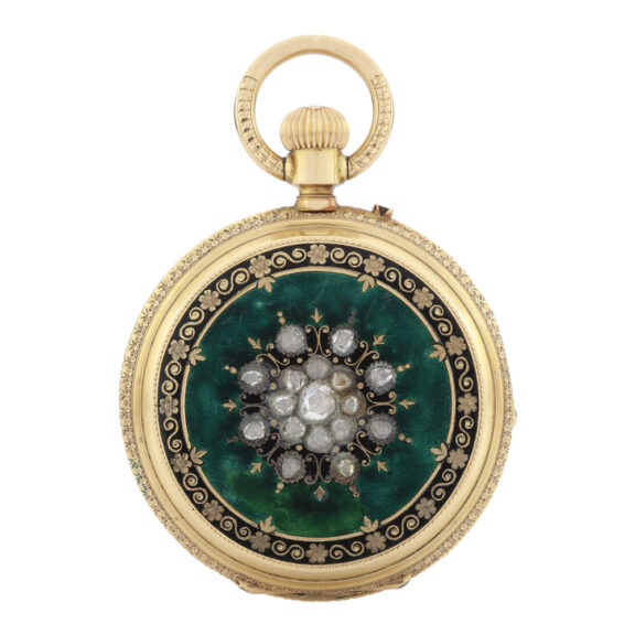 A Swiss gold, enamel and diamond-set watch Circa 1880