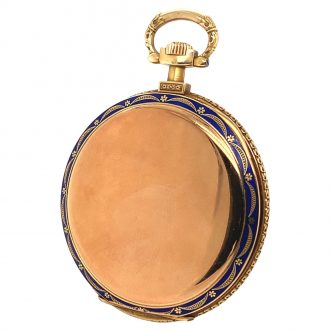 Flat decorative Swiss gold enamel lever pocket watch, circa 1910