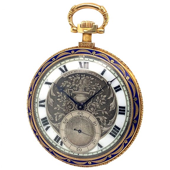 Flat decorative Swiss gold enamel lever pocket watch, circa 1910 Flat decorative Swiss gold enamel lever pocket watch, circa 1910