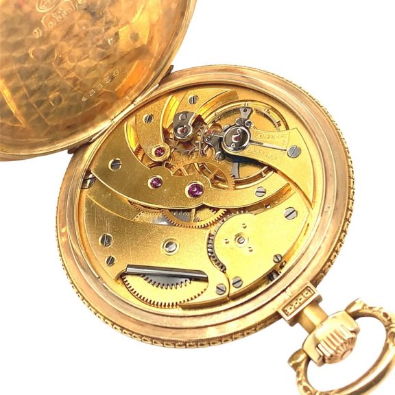 Flat decorative Swiss gold enamel lever pocket watch, circa 1910 Flat decorative Swiss gold enamel lever pocket watch, circa 1910