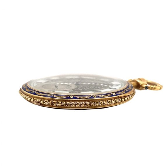 Flat decorative Swiss gold enamel lever pocket watch, circa 1910 Flat decorative Swiss gold enamel lever pocket watch, circa 1910